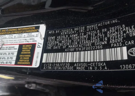 2015 Toyota Camry Se from USA, damaged, VIN 4T1BF1FK3FU022366